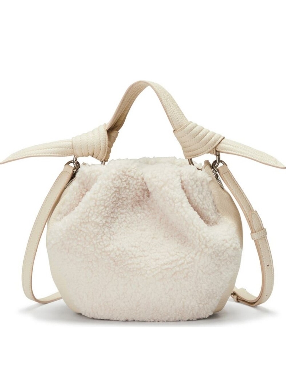 NWT ORYANY Cream Selena Eco Faux Fur Fall Winter Staple Cozy Leather Bucket Bag